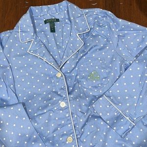 Lauren Ralph Lauren Women’s Blue White Polka Dot Pajama 2pc Set XL